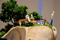 Isolation, 2025, cow skull, wood, mixed media, 8.5 x 19 x 6.5 in.