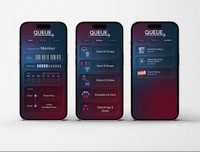 QUEUE, 2026, major screen designs including dashboard, 5.78 x 2.82 in.