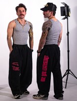 Analogue Pink, 2026, photo of screen printed sweatpants, 14 x 9 in.