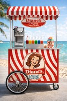 Diane’s Snowball Cart, 2026, mockup of Diane’s original snowball cart by the beach, 8.5 x 12 in.
