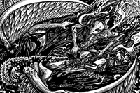 Angel Massacre Pages 23-24, 2026, ink, 18.61 in x 12.5 in.