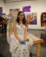 Mom’s Bed, 2026, wood, invasive vines sourced from the UMass Dartmouth Campus and surrounding woods, laminated journal entries, fabric, feathers, felt, wire, 67 x 37 x 72 in.