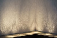 Breathing Room (detail), 2022, clay slip, glass, cabinets, led lights, sound, 112” x 96” x 20”