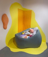 I Always Feel Better Once We're Together, Embraced in Each Other, 2022 Ceramic, fabric, steel, wallpaper