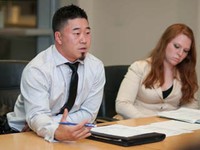 Enactus executive board member students, President Ryan Bone and Vice President Amanda Litterio