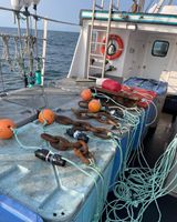 Acoustic receivers on a fishing boat prior to deployment