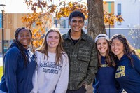 Veilleux and friends during a University Marketing photoshoot in the fall