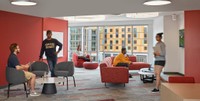 Students in the first-year residence hall lounge