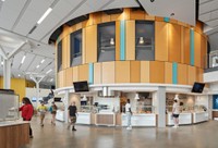 Students getting food in The Grove