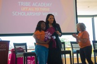 Featured Leadership Speaker & UMass Dartmouth alumni, Hilina D. Ajakaiye, recognizes current Master’s of Accounting student and Tribe Academy alum, Jayika Pauyo, for her commitment to empowering and supporting diverse students despite tremendous personal obstacles.