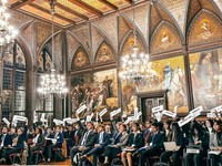 Student Delegates seated by country at the Model U.N. Conference in Erfurt, Germany