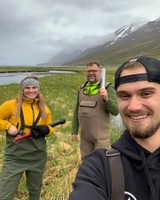 Aiden Braastad with peers from University of Akureyri at a fjord in Héðinsfjörður, Iceland.