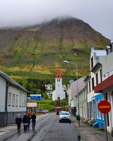 Downtown city in northern Iceland.