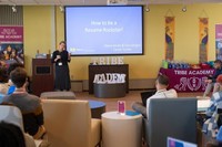 Lisa Gavigan, UMassD Career Center, presents an engaging workshop on how to build effective resumes and stand out in job interviews