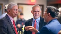 Left to right: UMass Boston College of Management Dean Venky Venkatachalam, Charlton College of Business Dean Madan Annavarjula, and UMassD Provost Ramprasad Balasubramanian.