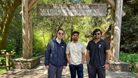 L to R: Hao Tran, Rohith Chebrolu, and Nithesh Kesamneni pictured in the Muir Woods National Monument.