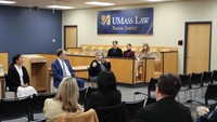 Three associate justices of the MA appeals court sit for a Q+A with UMass Law students following the session.