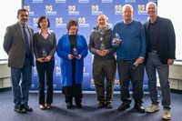 From left: Dr. Ramprasad Balasubramanian, Dr. Liudong Xing, Dr. Sigal Gottlieb, Dr. Mark Altabet, Dr. Steven Cadrin, and Chancellor Mark Fuller, pictured together while being recognized for their distinct achievements during the Faculty Awards Celebration.