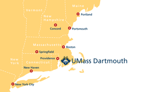 New England map showing UMass Dartmouth location