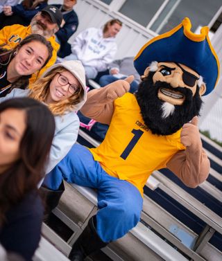 Arne the mascot at Blue & Gold Weekend