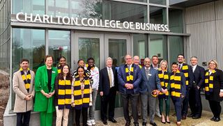 BayCoast Scholars, UMass Dartmouth, Bristol Community College, and BayCoast Bank leaders celebrate students' successful graduation from BCC and transfer into UMassD.