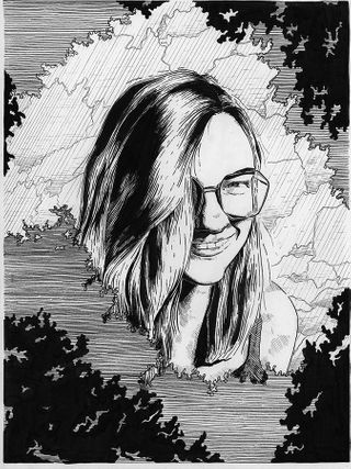 Self Portrait, 2021, pen and ink, 9 inches x 12 inches