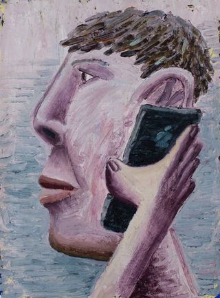 Self-Portrait with Phone, 2022, oil on canvas, 10 x 8 in