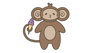 Character design resembling a baby monkey holding ice cream in it's tail
