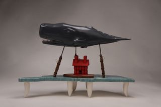 Rob Millard-Mendez - A Brief History of New Bedford, 2023, Wood, paint, aluminum, twine, steel, vintage maps, 16 in h x 20 in w x 10 d