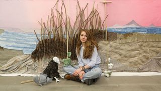 Allison Morones with artwork 