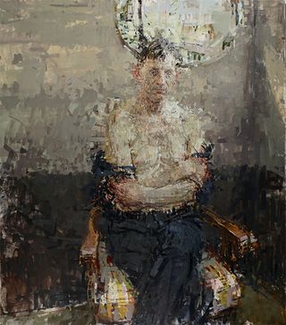 Robert in Mother’s Chair, oil on canvas, 48”x42”, 2019