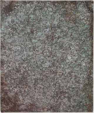 Ellen Altfest Green Spot 2017 Oil on canvas 8 5/16 x 6 7/8 in. (21.11 x 17.46 cm) © Ellen Altfest. Photo © White Cube (Christopher Burke, New York)