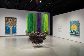 Installation view of Andrea Bowers, Dear Earth Art and Hope in a Time of Crisis, 2023, photo credit: Mark Blower. Courtesy the Hayward Gallery.
