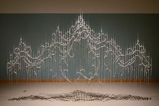 Between Thresholds III, 2021, North Carolina, unfired porcelain, fiber, fishing line,