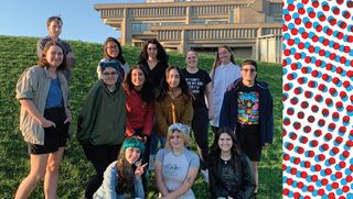 Lara Henderson's fall 2022 motion graphics class pictured outside the amphitheater at UMass Dartmouth.