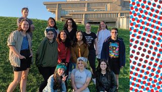Lara Henderson's fall 2022 motion graphics class pictured outside the amphitheater at UMass Dartmouth.