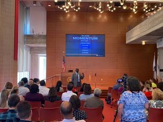 Chancellor giving presentation