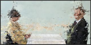 Lisa Bryson, 2017, The Couple, oil on panel, 12” x 24