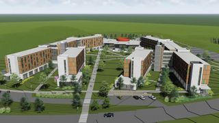 Rendering - planned residential and dining facilities project, from Ring Road.