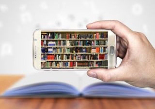 Library of books on a cell phone