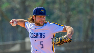 Adam Horowitz pictured pitching against Bridgewater State University.