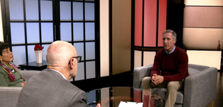 Professor Chad McGuire on set of the SouthCoast Matters talkshow