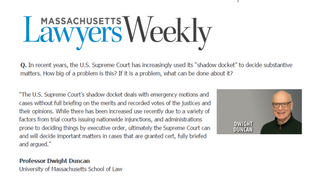 Massachusetts Lawyers Weekly featuring Professor Dwight Duncan