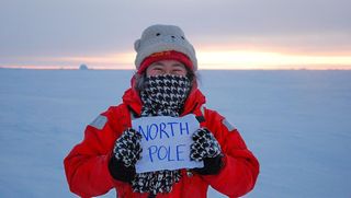 Marcia Campbell, Marine Science & Technology MS student, pictured at latitude 90° North