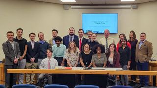 Group photo of students with Fall River Mayor Paul Coogan