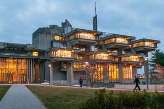 Library front at night