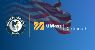 Military Friendly School '23-24 Gold badge and USA flag