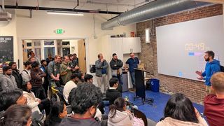 A student presents an idea for a startup venture in just 60 seconds.