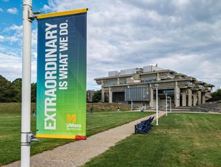 lampost banners with library in background