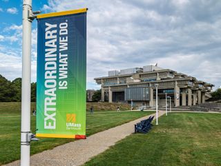 lampost banners with library in background